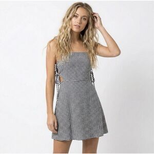 NWT Lulus Side Effects Gingham Mini Dress XS Black White Fit & Flare Tie Back